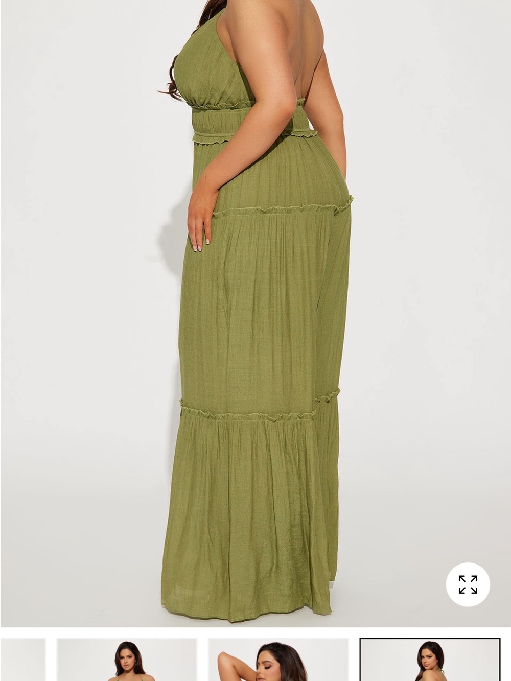 Fashion Nova Olive Halter Plunge Wide-Leg Jumpsuit - Picture 3 of 3